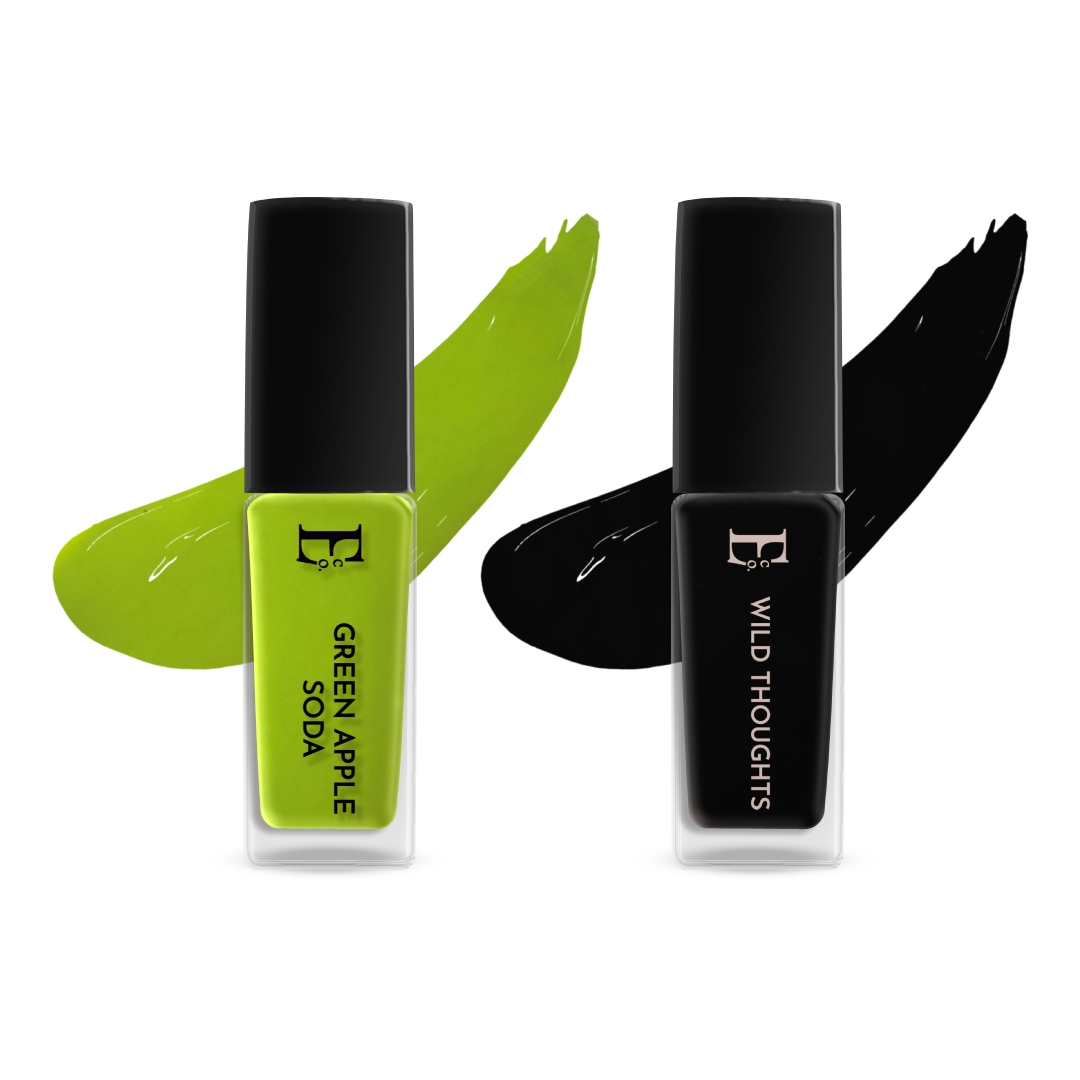 Black Petal Pop Nail Polish Set – Wild Thoughts Black & Green Apple Soda Neon Green Shades for Bold Petal Nail Art