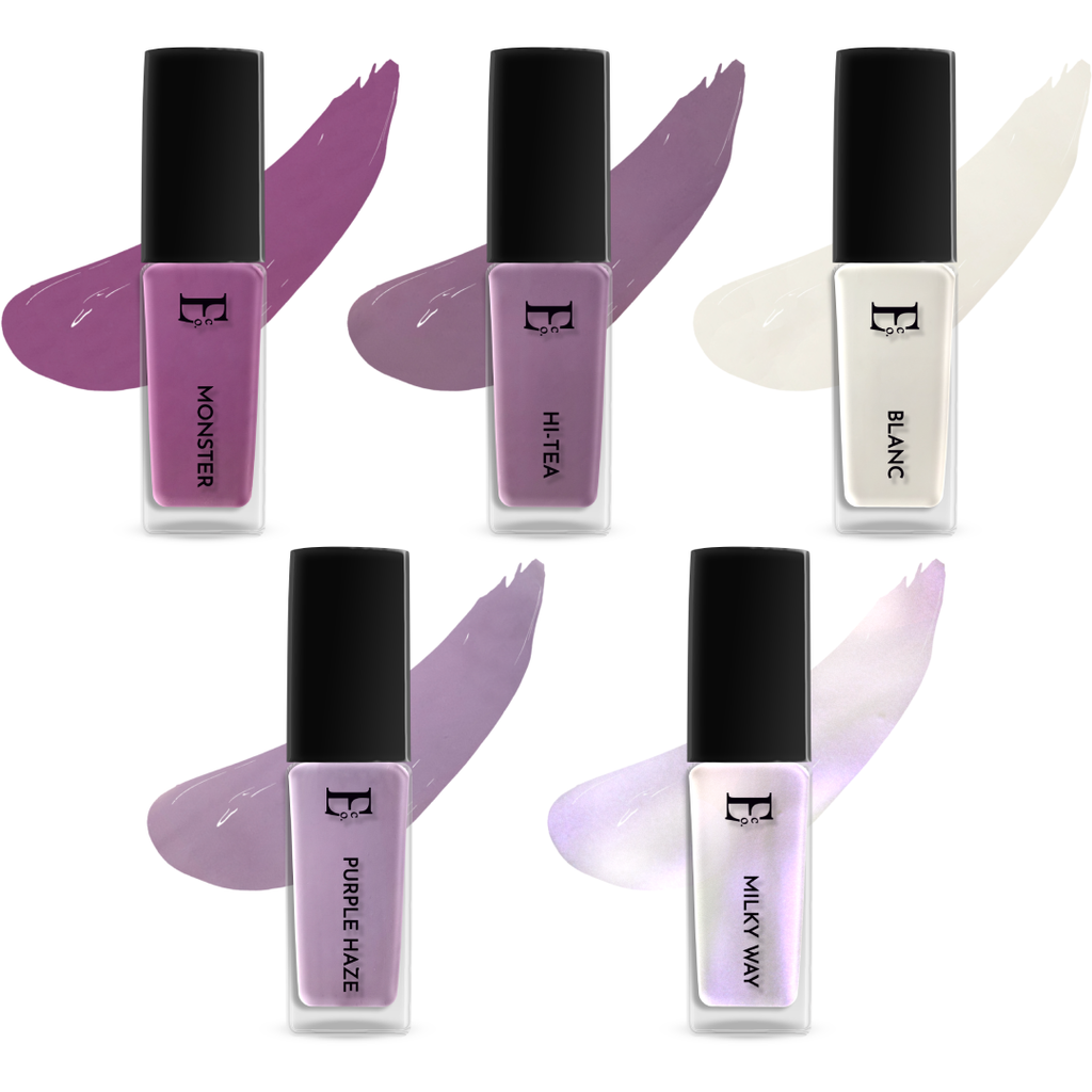 Lavender Love Nail Polish Set – 5-Piece Purple and White Collection (Monster, Hi-Tea, Purple Haze, Milky Way, Blanc)
