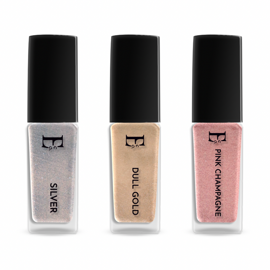 Celestial Shimmer Nail Polish Set, Silver, Dull Gold, Pink Champagne, Sparkling Colors, Set of 3