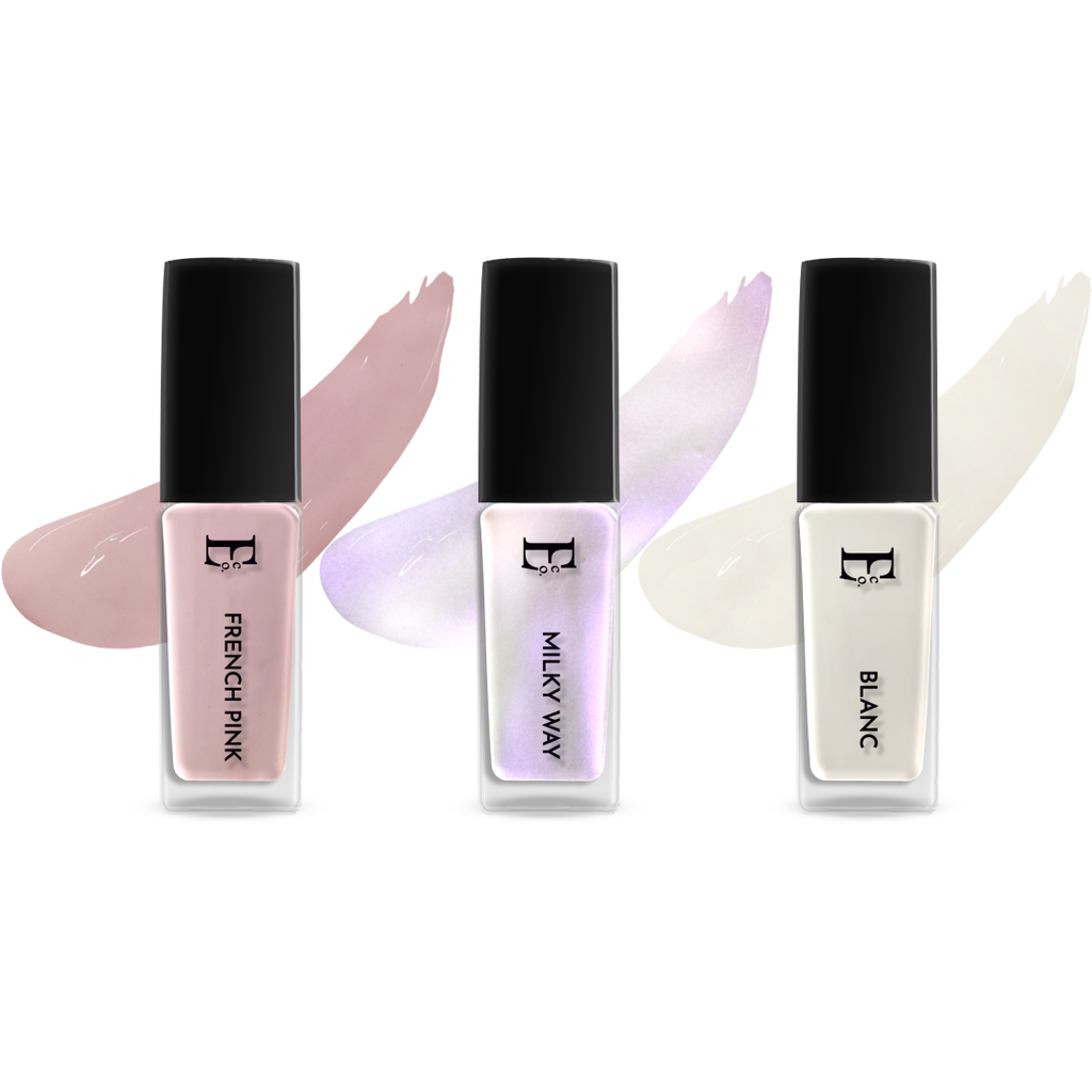 Timeless Elegance Nail Polish Set – French Pink, Blanc White, Milky Way Holographic Chrome & Gloss Top Coat