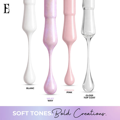 Timeless Elegance Nail Polish Set – French Pink, Blanc White, Milky Way Holographic Chrome & Gloss Top Coat