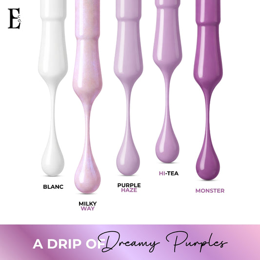Lavender Love Nail Polish Set – 5-Piece Purple and White Collection (Monster, Hi-Tea, Purple Haze, Milky Way, Blanc)