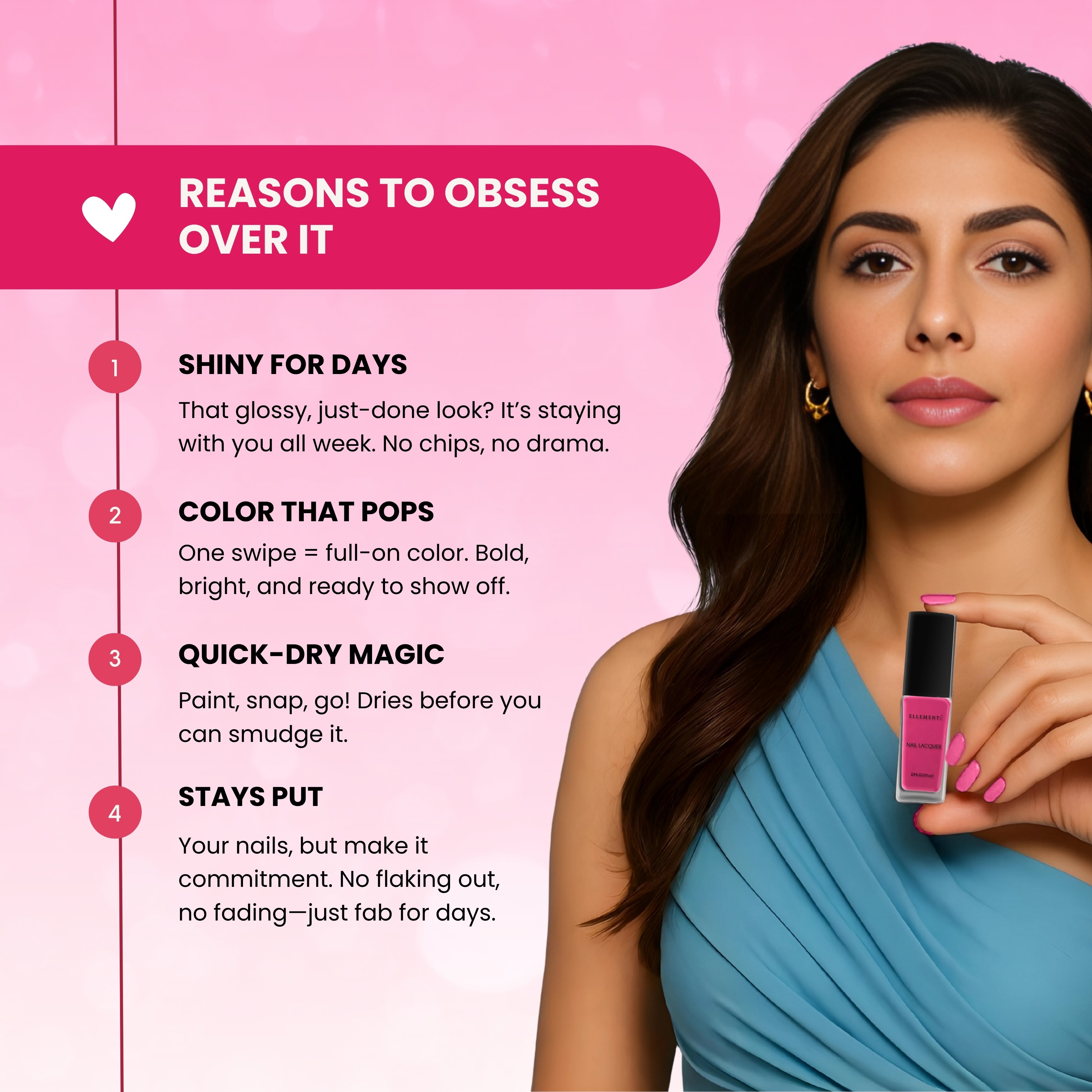 Cheerleader Vegan Nail Polish – Hot Pink, Chip-Resistant, Non-Yellowing, Long-Lasting, Gel-Like Shine