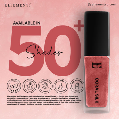 CORAL SILK Vegan Nail Polish, Coral Color -10 Ml