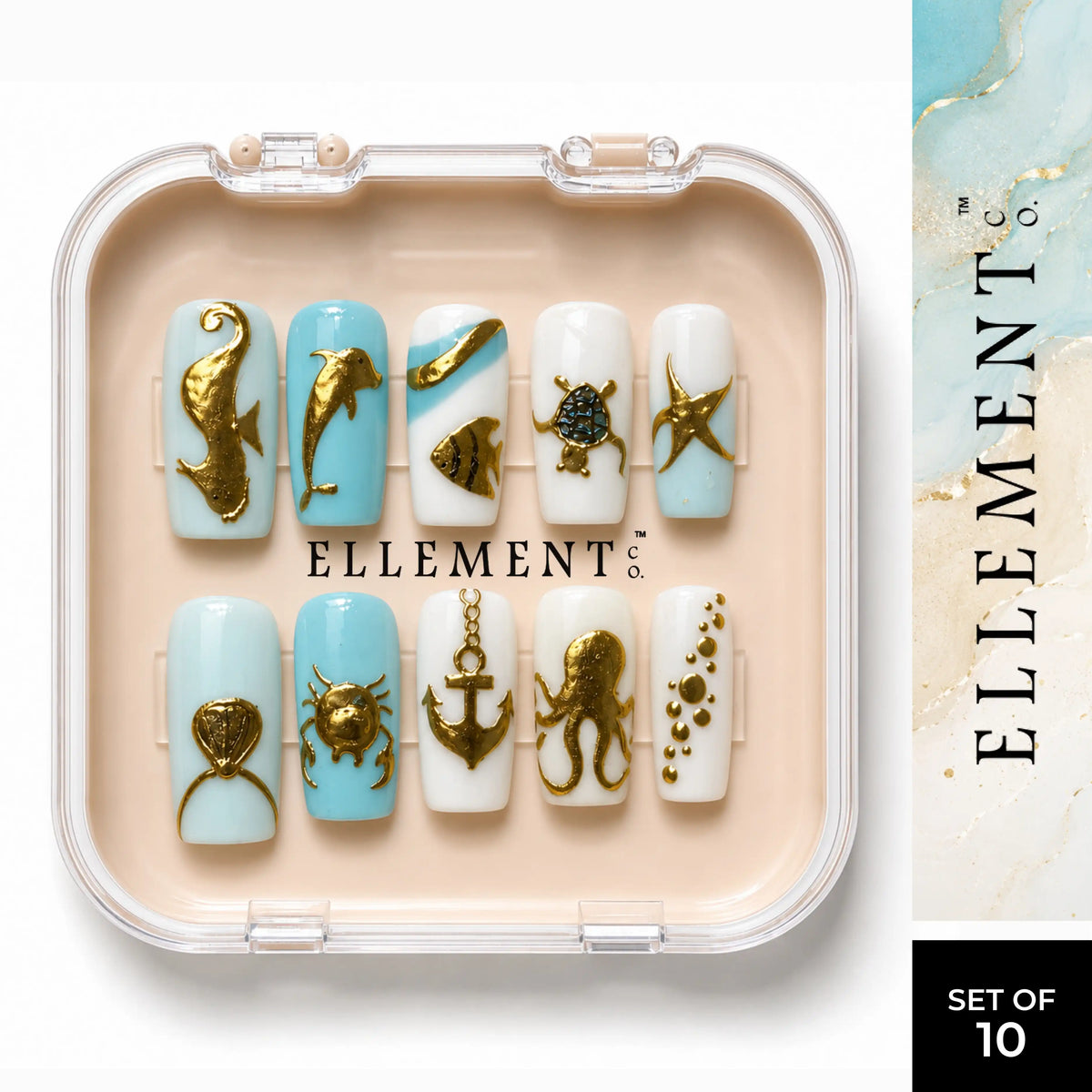 Golden Sea Creatures on Blue 1