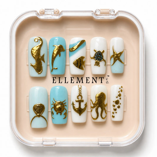 Golden Sea Creatures on Blue 2