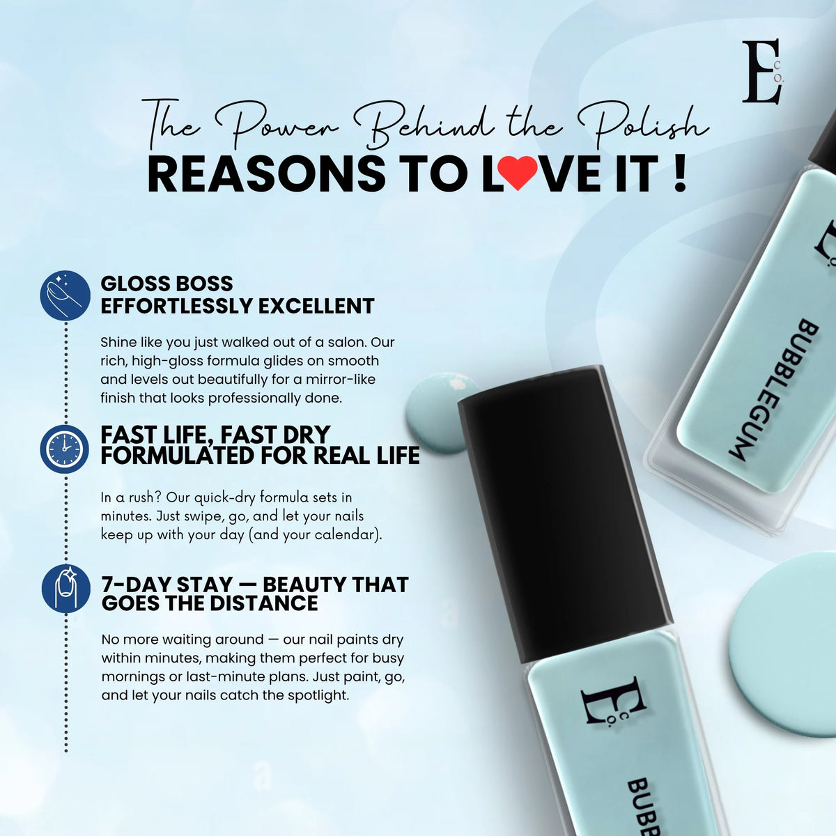 Bubblegum Vegan Nail Polish – Blue Pastel, Gel-Like, Chip-Resistant, Shiny Finish, Strengthens Nails 5