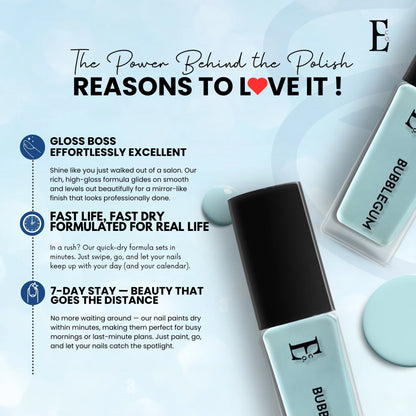 Bubblegum Vegan Nail Polish – Blue Pastel, Gel-Like, Chip-Resistant, Shiny Finish, Strengthens Nails 5