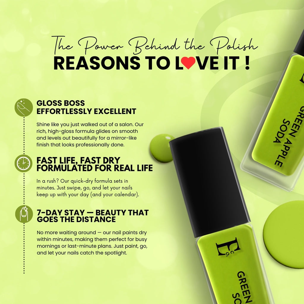 Green Apple Soda Vegan Nail Polish – Chip-Resistant, Non-Yellowing, Neon Finish, Gel-Like Shine, Long-Lasting