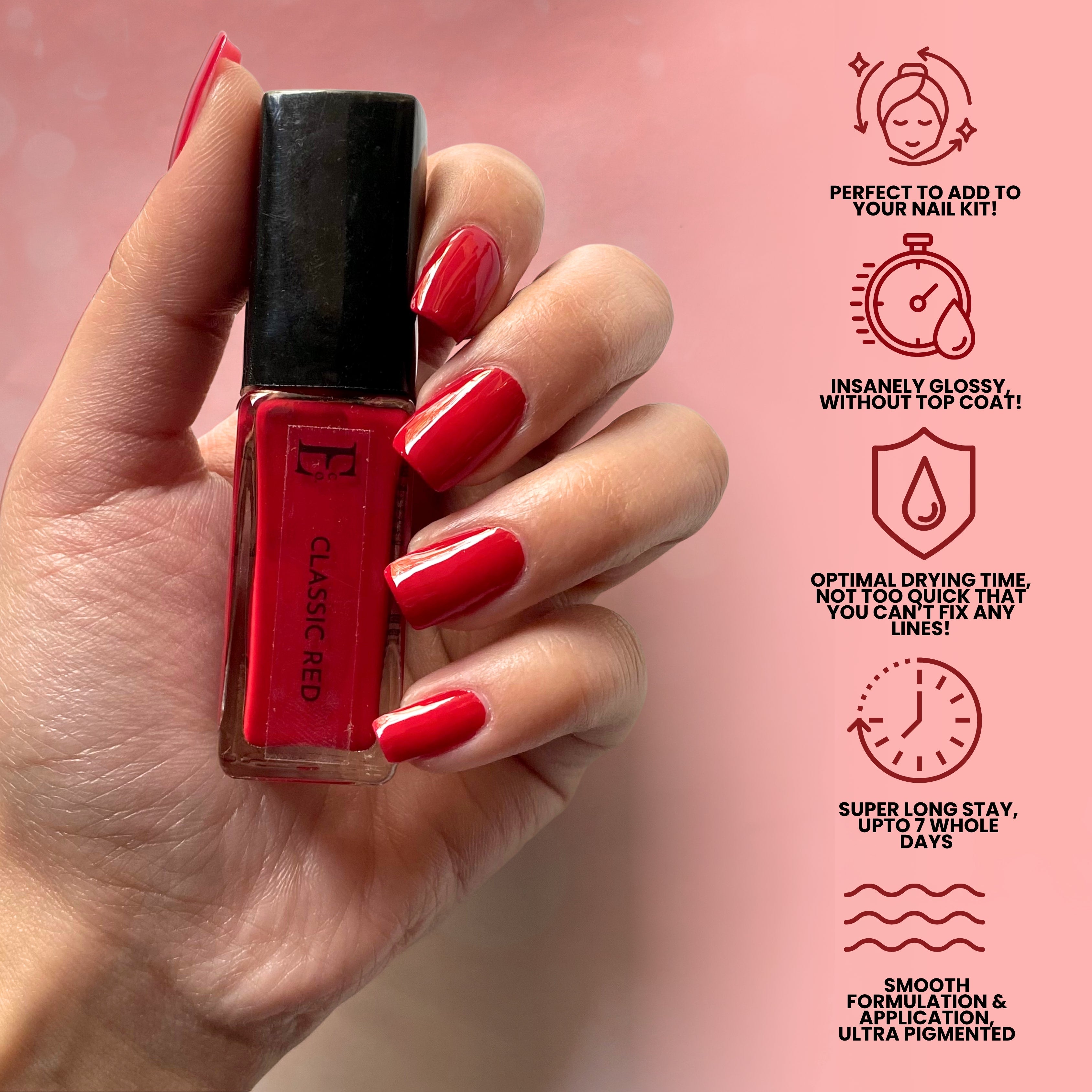 Classic Red Vegan Nail Polish – Vibrant Color, Long-Lasting, Chip-Resistant, Gel-Like Shine