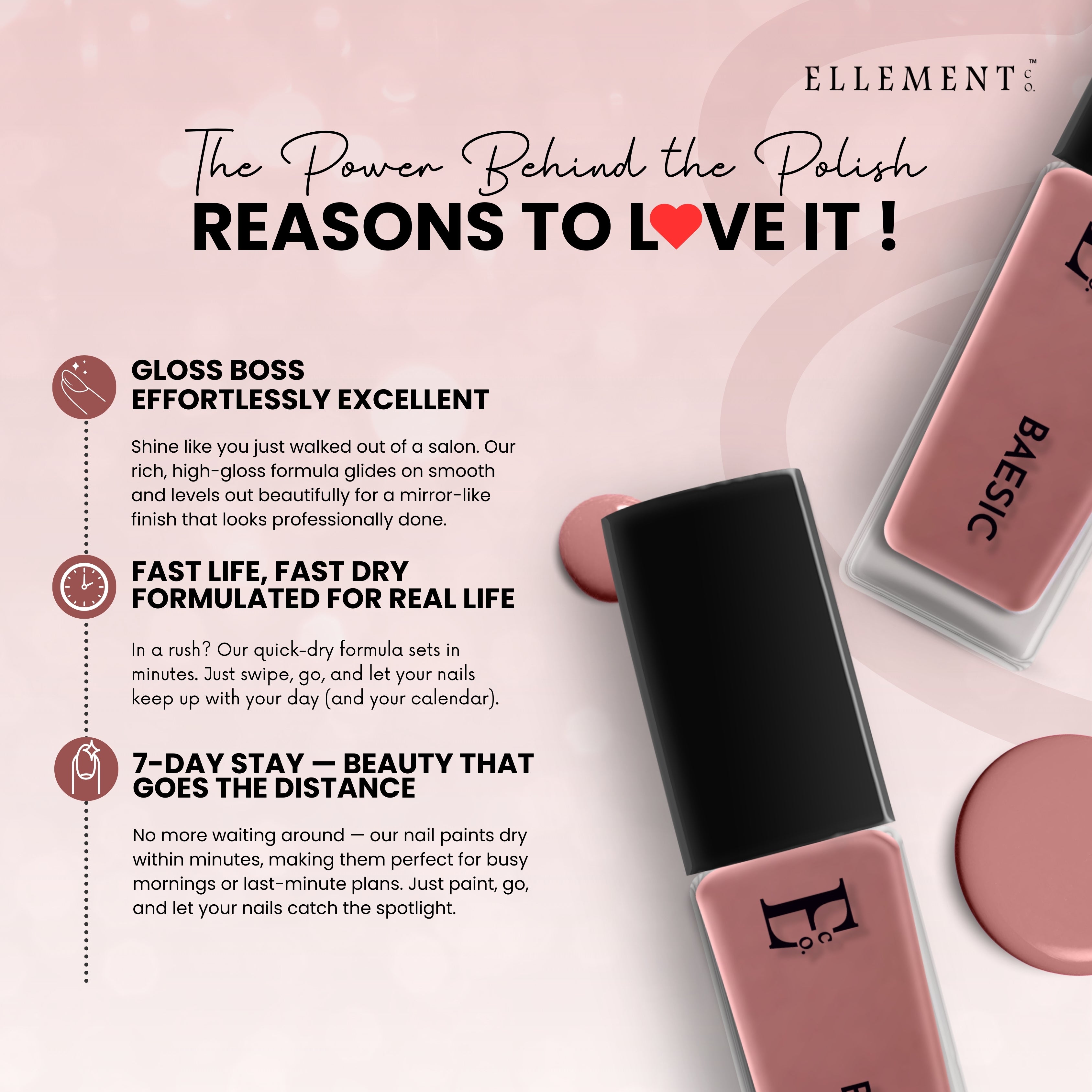 BAESIC Nail Vegan Polish – Nude Pink, Chip-Resistant, Long-Lasting Gel-Like Finish