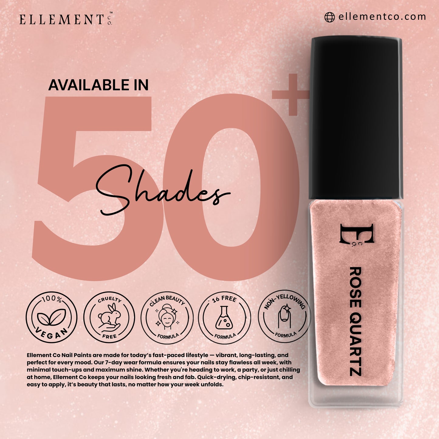 ROSE QUARTZ Vegan Nail Polish, Peach Color -10 Ml