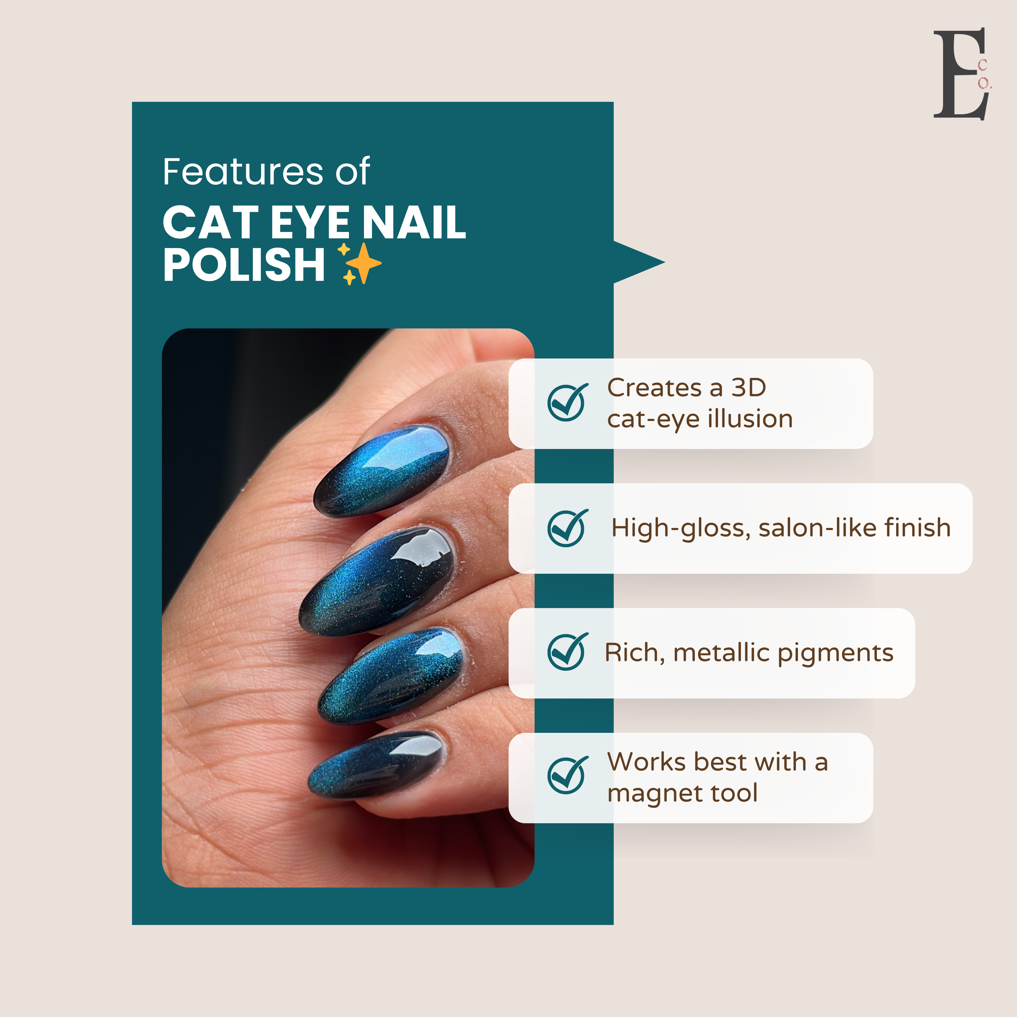 Cyan Cat Eye Gel Polish – Magnetic Teal Nail Gel with Multi-Dimensional Cat Eye Effect, Long-Lasting Shine