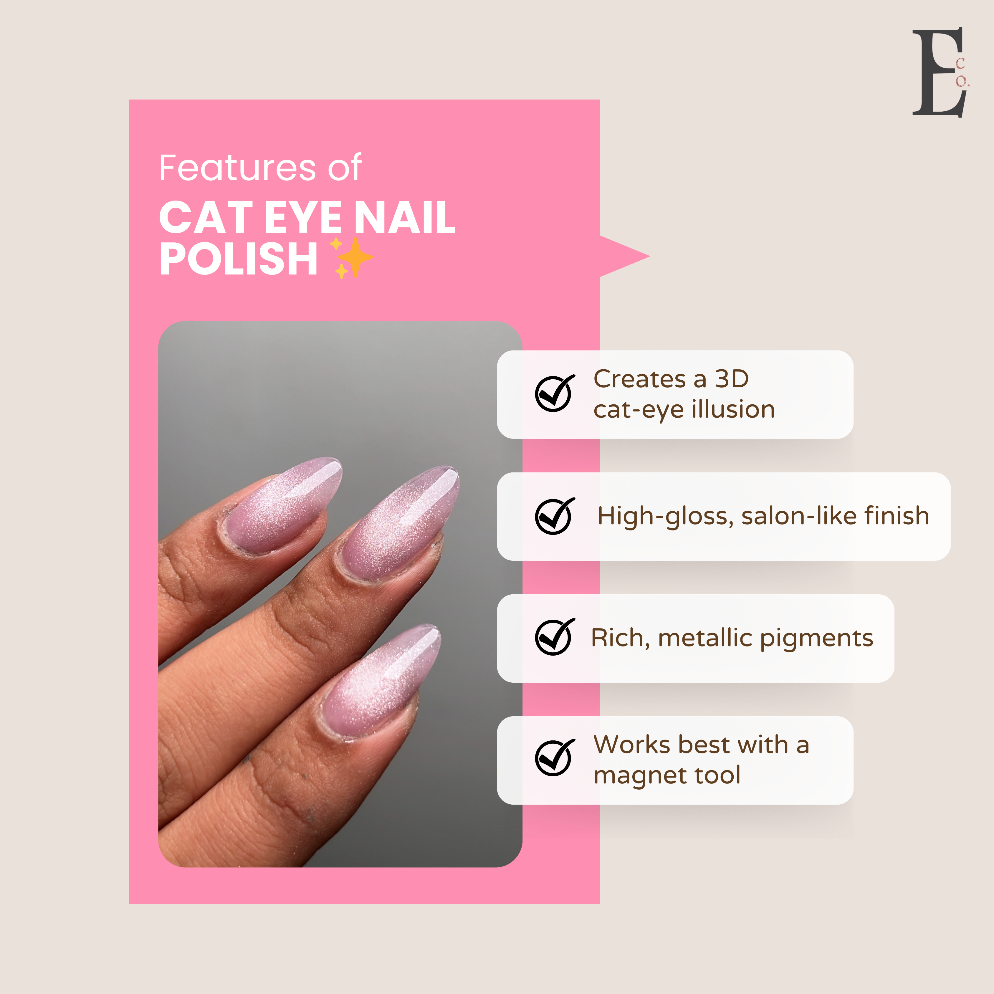Femme Cat Eye Gel Polish – Purplish Pink, Magnetic 3D Effect, Long-Lasting Shine, Multi-Dimensional Nails, Easy Apply