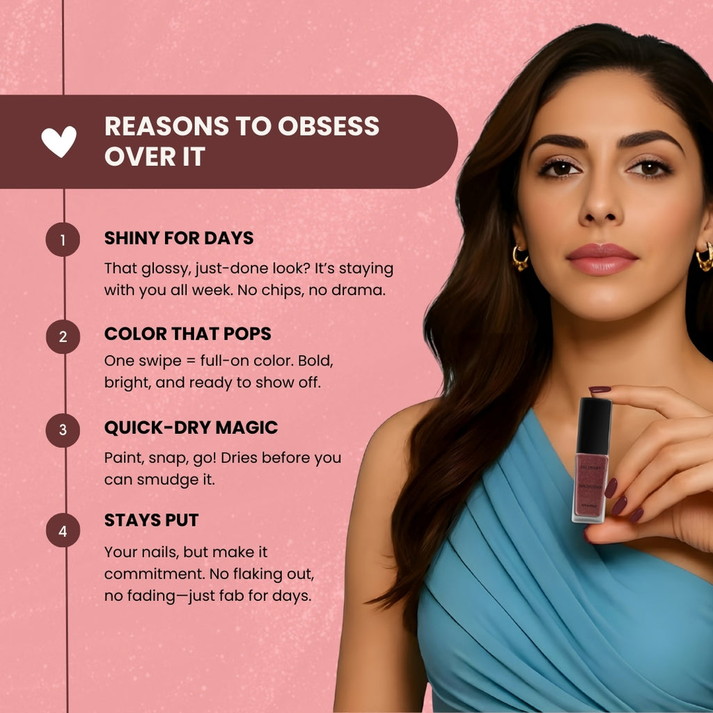 Cinnamon Spice Vegan Light Maroon Nail Polish – Chip-Resistant, Non-Yellowing, Metallic Shimmer, Long-Lasting