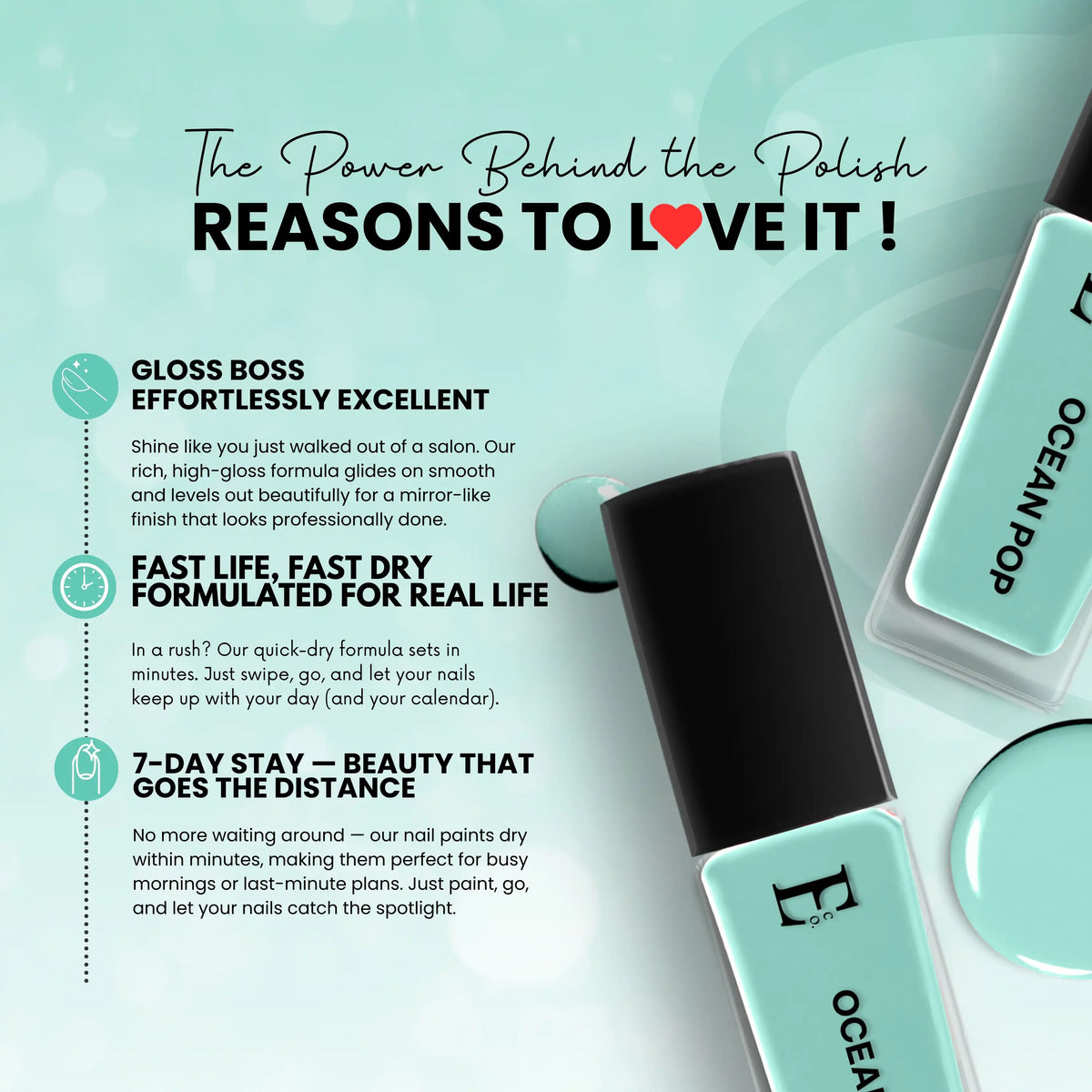 OCEAN POP Vegan Nail Polish, Mint Green Color -10 Ml 3