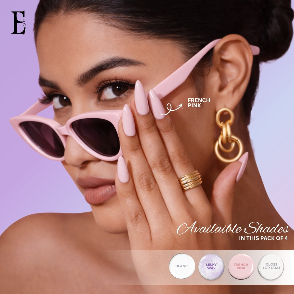 Timeless Elegance Nail Polish Set – French Pink, Blanc White, Milky Way Holographic Chrome & Gloss Top Coat