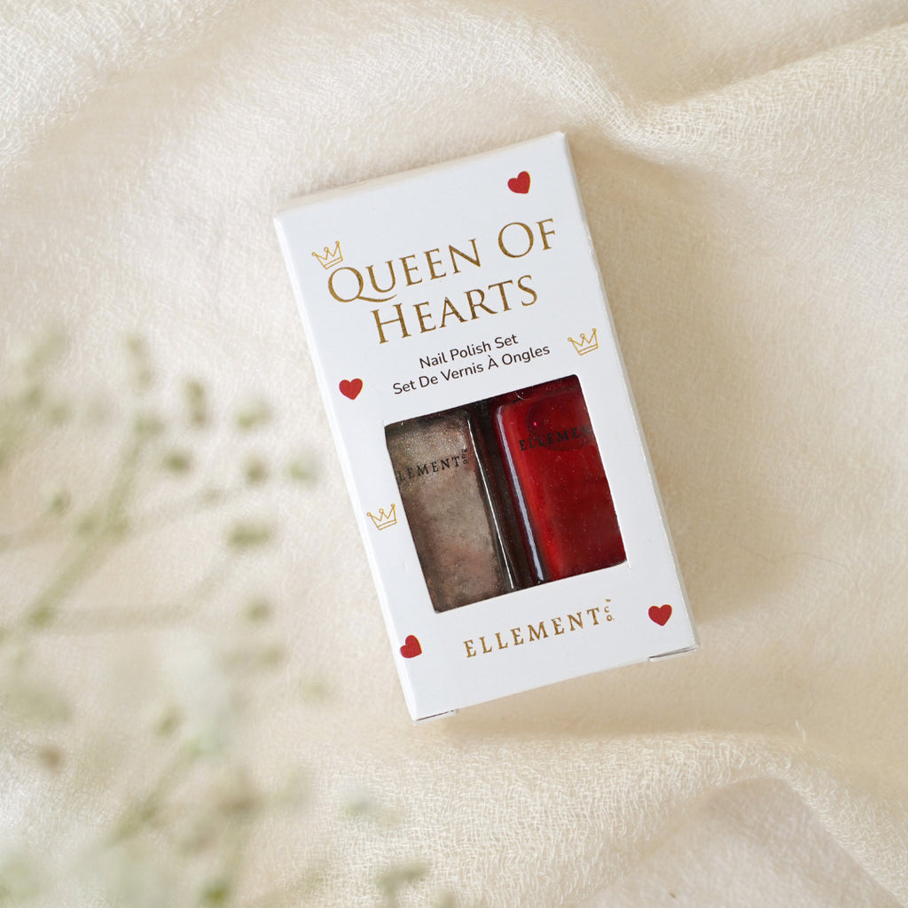 Queen of Hearts Nail Polish Set – Rosewood Red & Dull Gold Metallic, 2-Piece Nail Art Collection