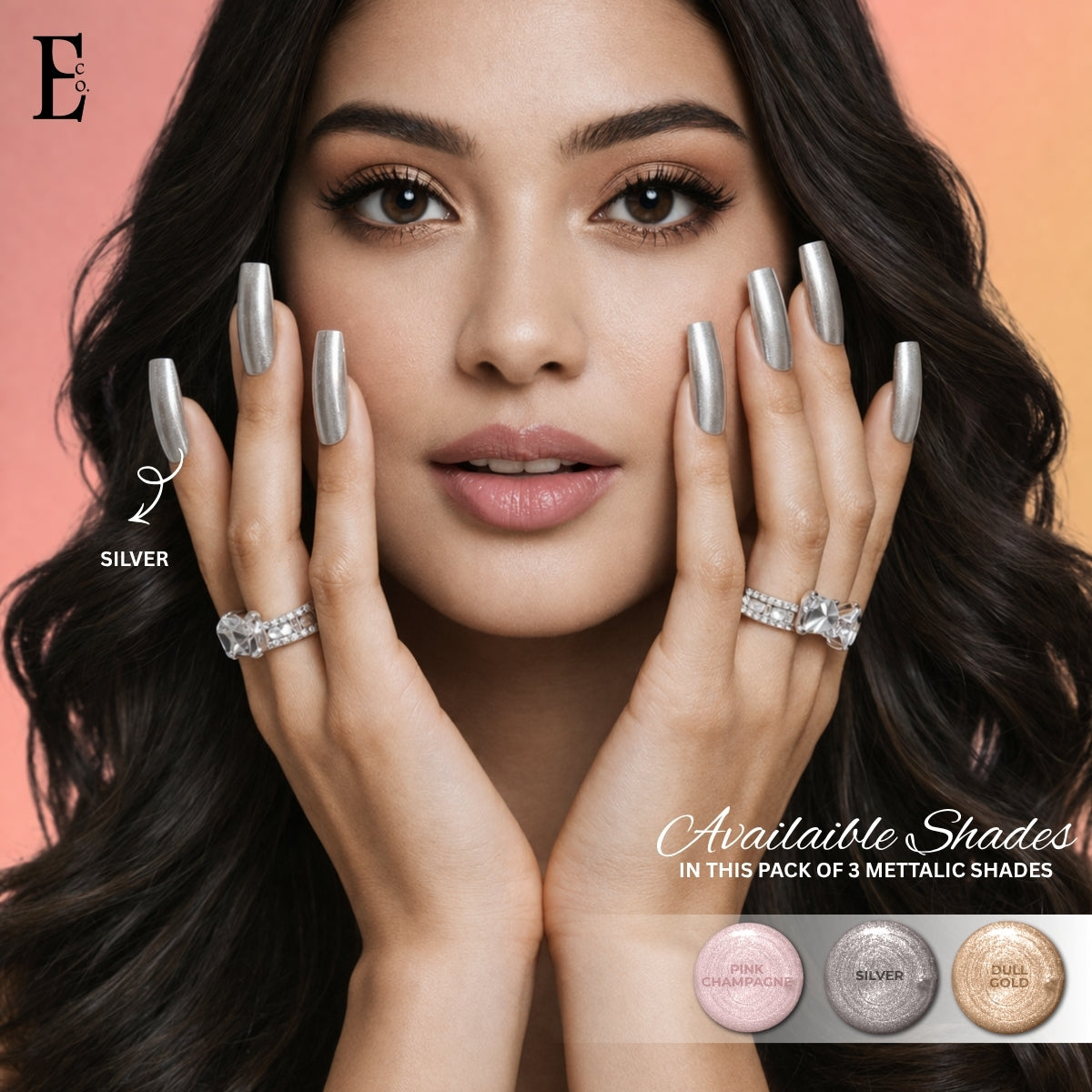 Celestial Shimmer Nail Polish Set, Silver, Dull Gold, Pink Champagne, Sparkling Colors, Set of 3
