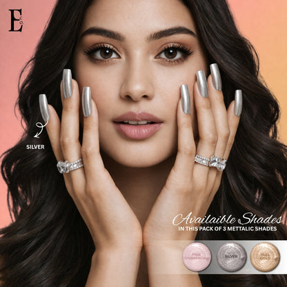 Celestial Shimmer Nail Polish Set, Silver, Dull Gold, Pink Champagne, Sparkling Colors, Set of 3