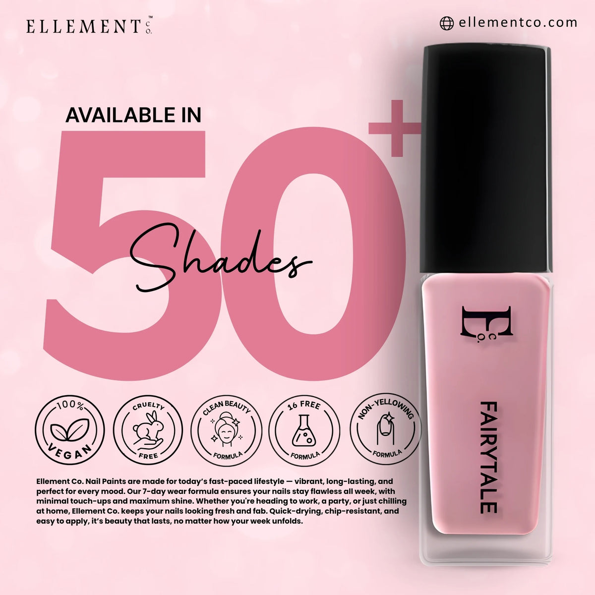 Fairytale Vegan Nail Polish – Chip-Resistant, Non-Yellowing Pink, Gel-Like Gloss, Strengthens Nails, Long-Lasting 3