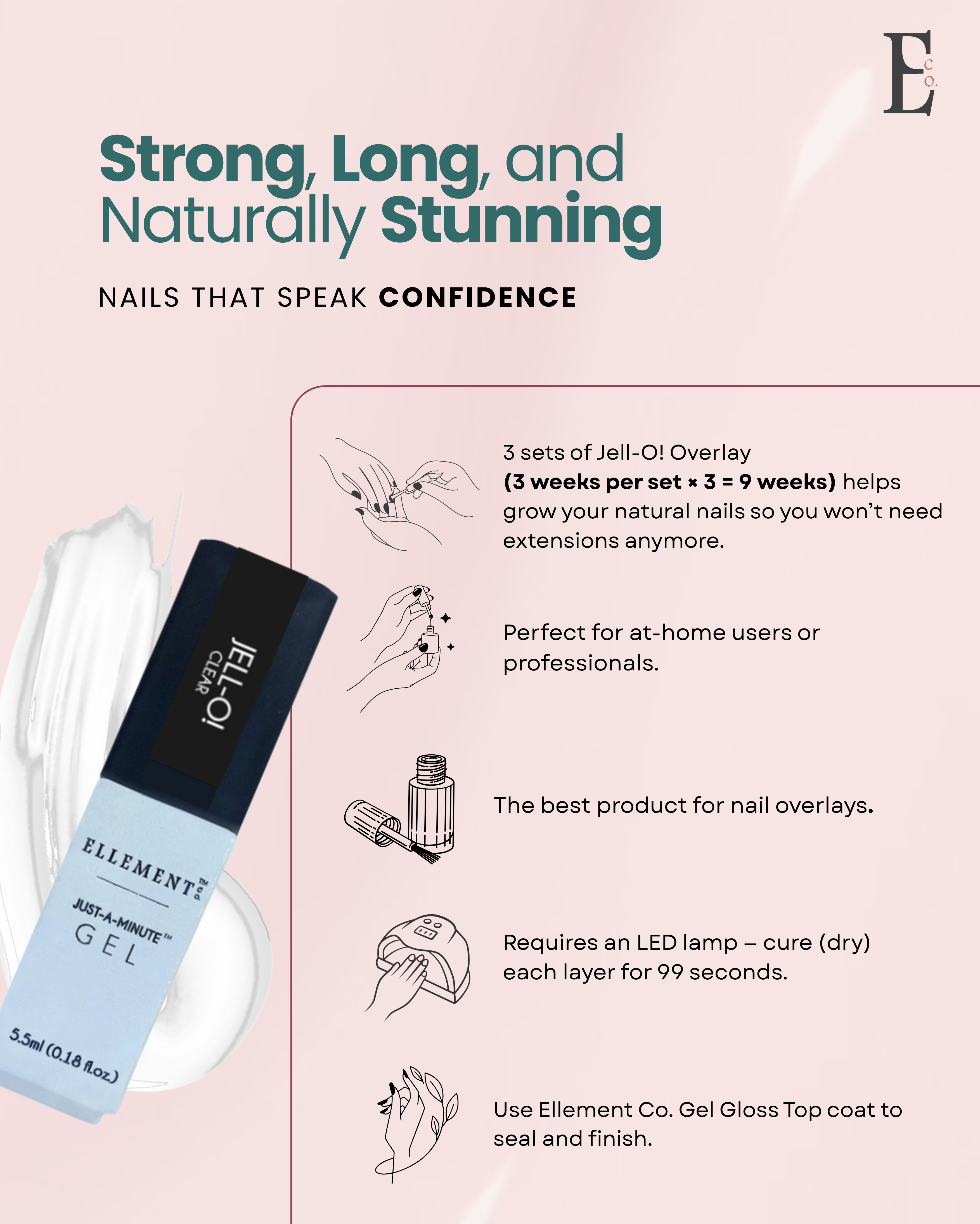 JELL-O! Clear – Builder in a Bottle | Nail Strengthener & Flexible Base for Gel Polish, Builder Gel, or Acrylic | Strengthening Overlay for Natural Nails