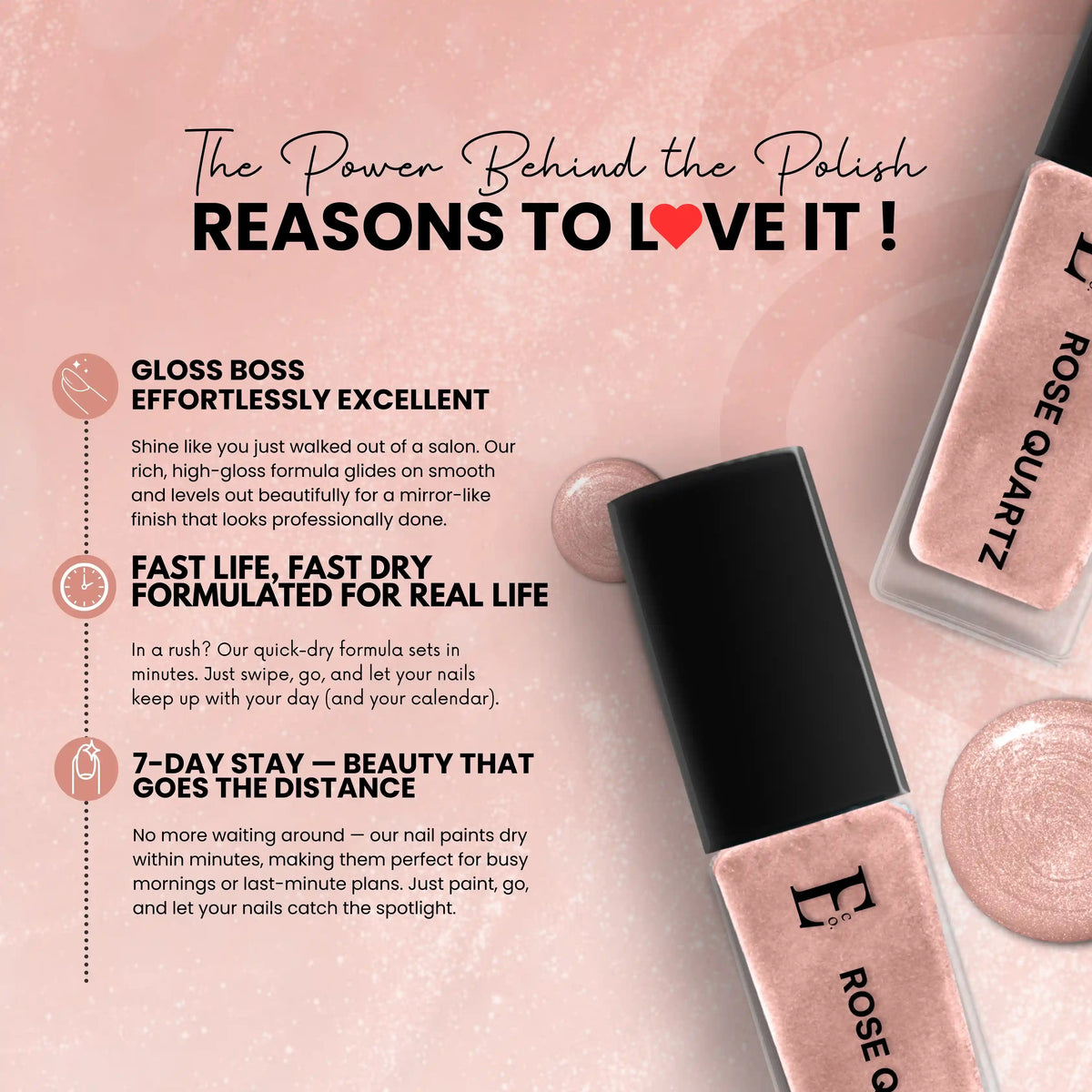 ROSE QUARTZ Vegan Nail Polish, Peach Color -10 Ml 3