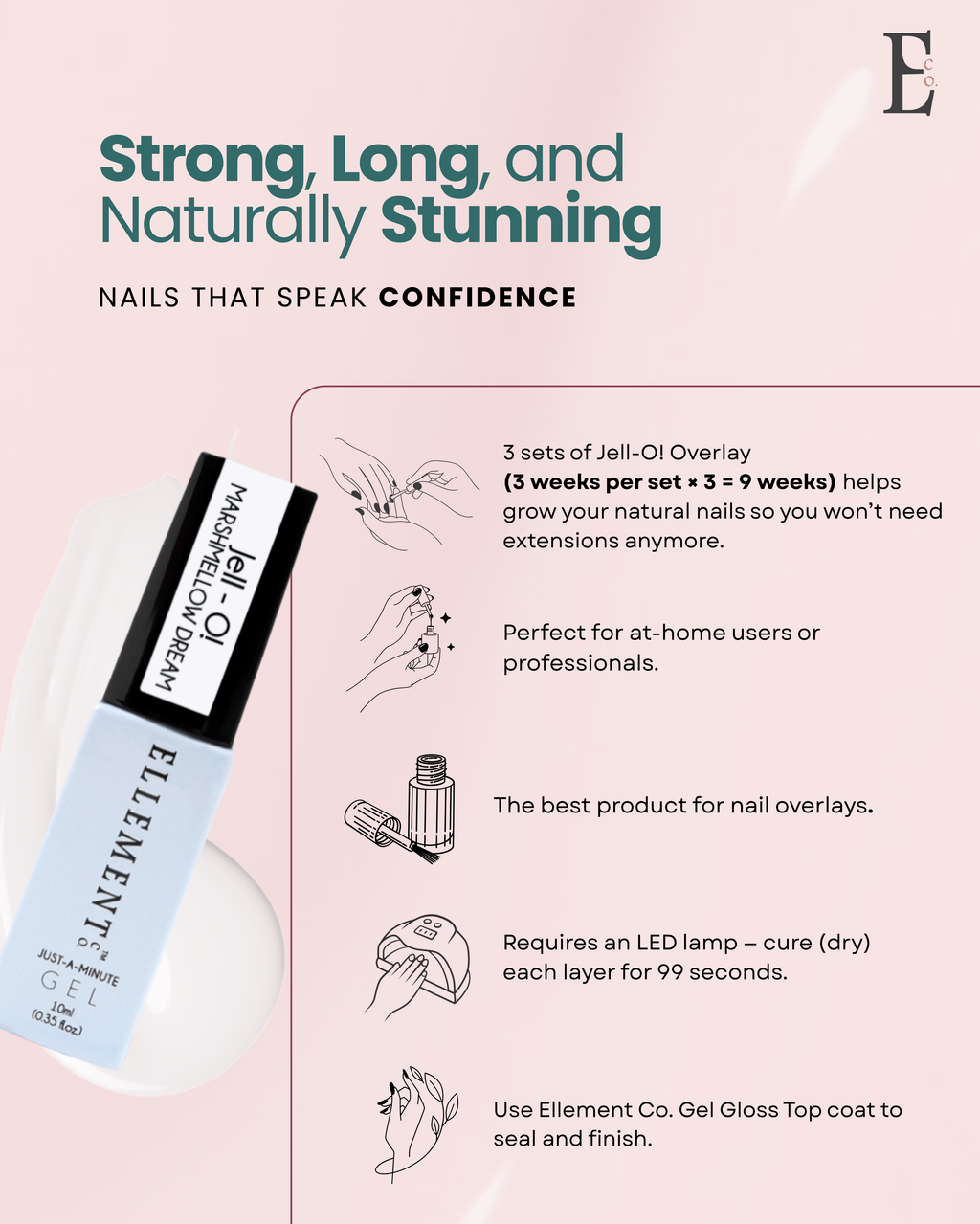 Jell-O! Marshmallow Dream Builder in a Bottle – Nail Strengthener & Flexibility Booster for Gel Polish, Builder Gel & Acrylic Powder – Chip-Resistant Overlay Formula