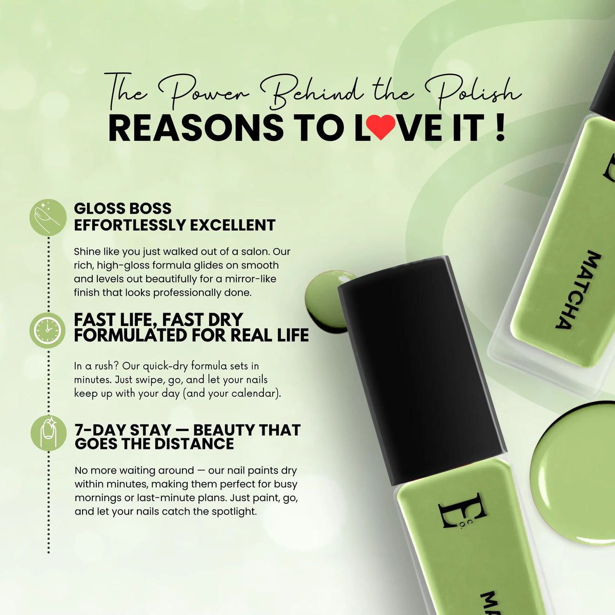 MATCHA Vegan Nail Polish, Light Green Color -10 Ml 3