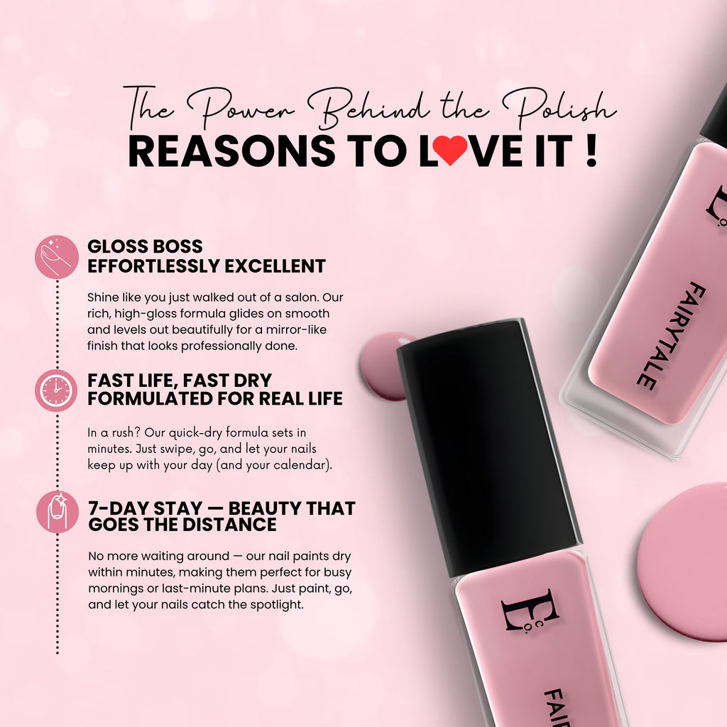 Fairytale Vegan Nail Polish – Chip-Resistant, Non-Yellowing Pink, Gel-Like Gloss, Strengthens Nails, Long-Lasting