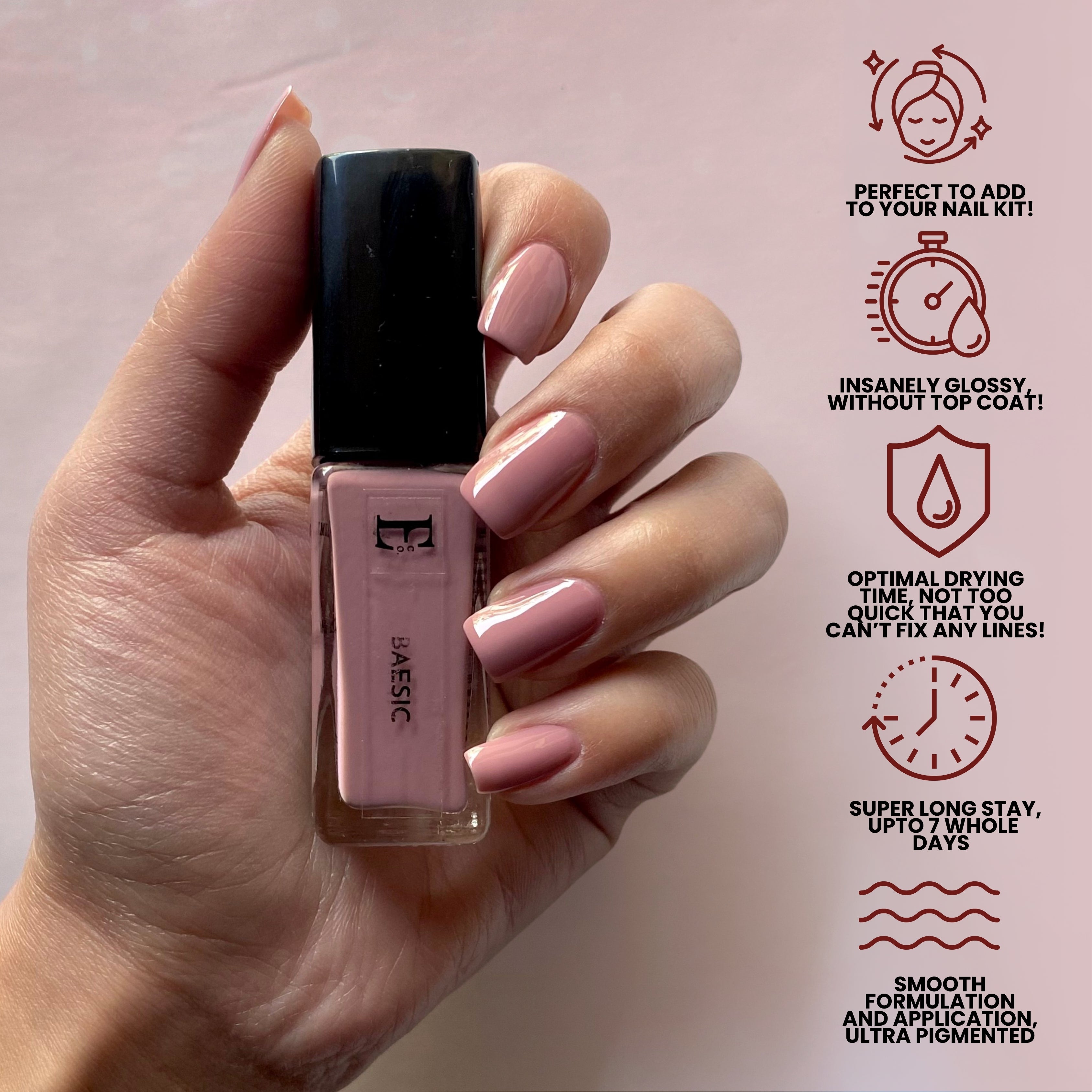 BAESIC Nail Vegan Polish – Nude Pink, Chip-Resistant, Long-Lasting Gel-Like Finish