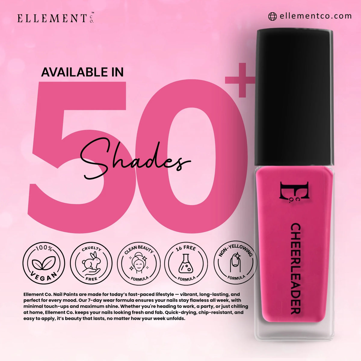 Cheerleader Vegan Nail Polish – Hot Pink, Chip-Resistant, Non-Yellowing, Long-Lasting, Gel-Like Shine 4