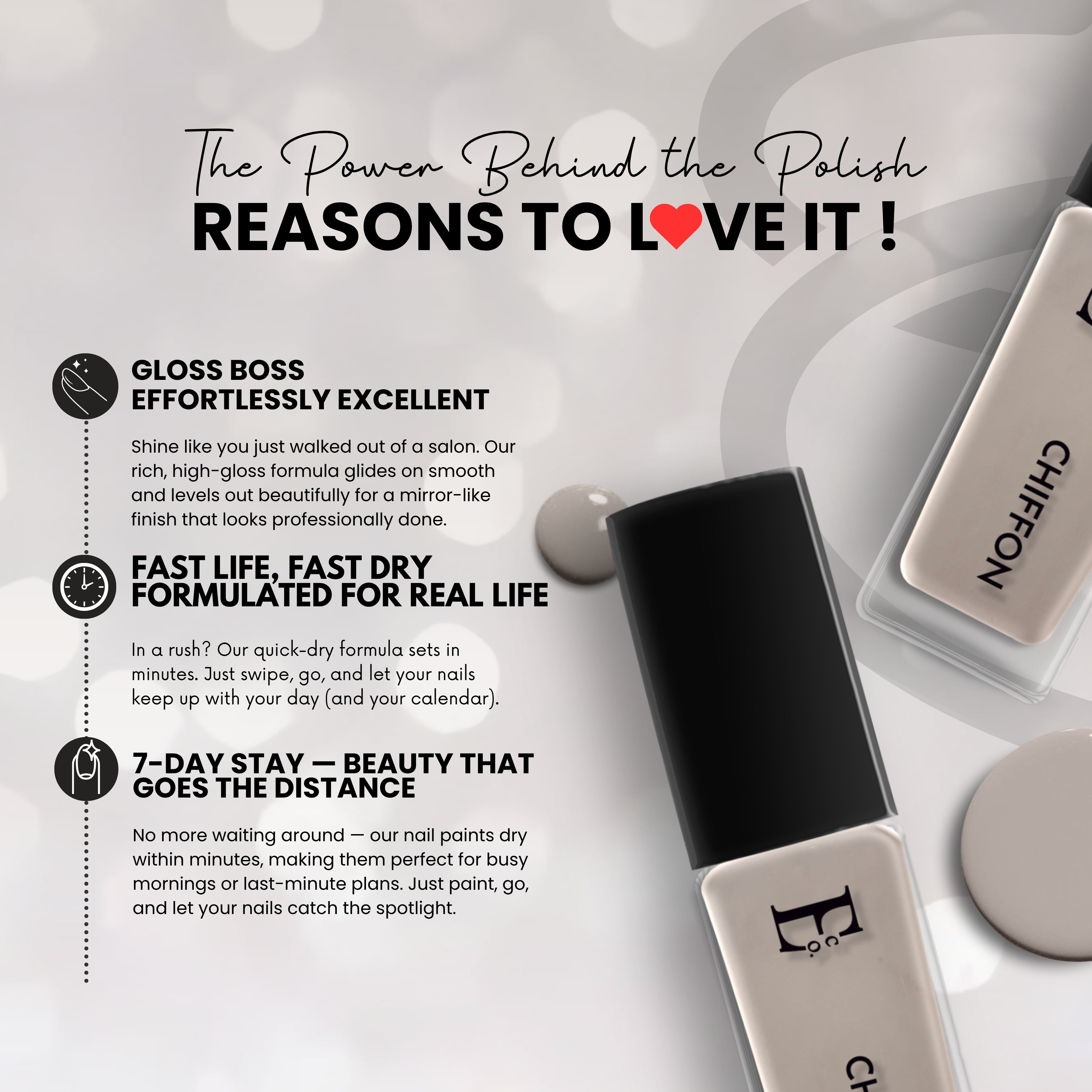 Chiffon Grey Vegan Nail Polish – Chip-Resistant, Pastel Color, Non-Yellowing, Gel-Like Shine, Long-Lasting