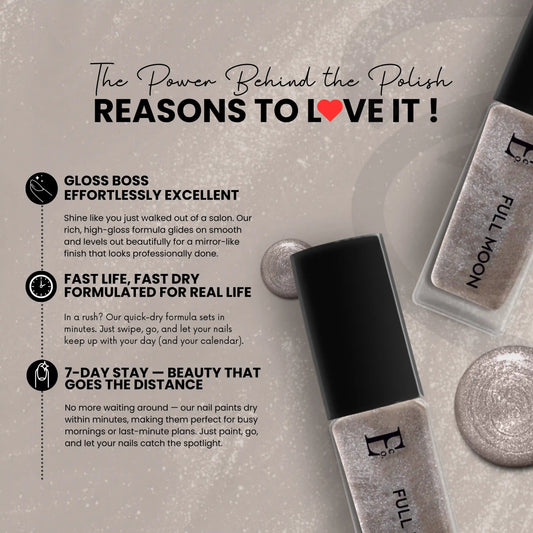 Full Moon Vegan Metallic Nail Polish – Chip-Resistant, Non-Yellowing, Shimmer Finish, Long-Lasting 3