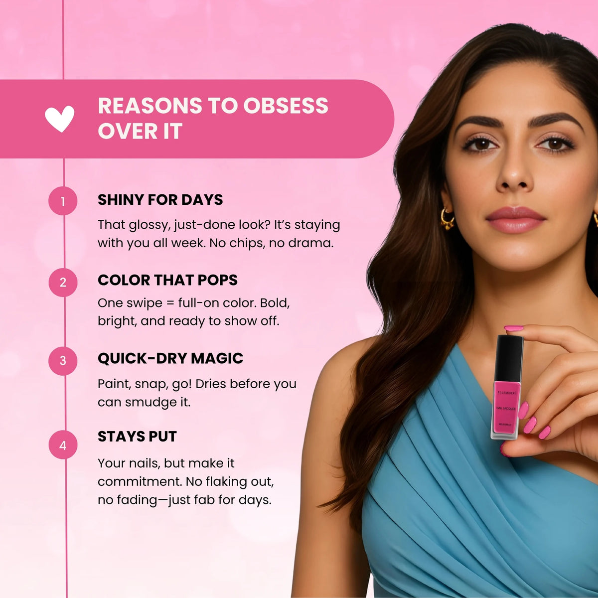Cheerleader Vegan Nail Polish – Hot Pink, Chip-Resistant, Non-Yellowing, Long-Lasting, Gel-Like Shine 6