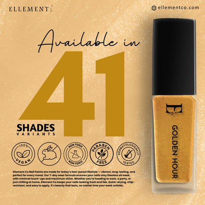 Golden Hour Vegan Gold Nail Polish – Chip-Resistant, Glittery Finish, Gel-Like Shine, Long-Lasting