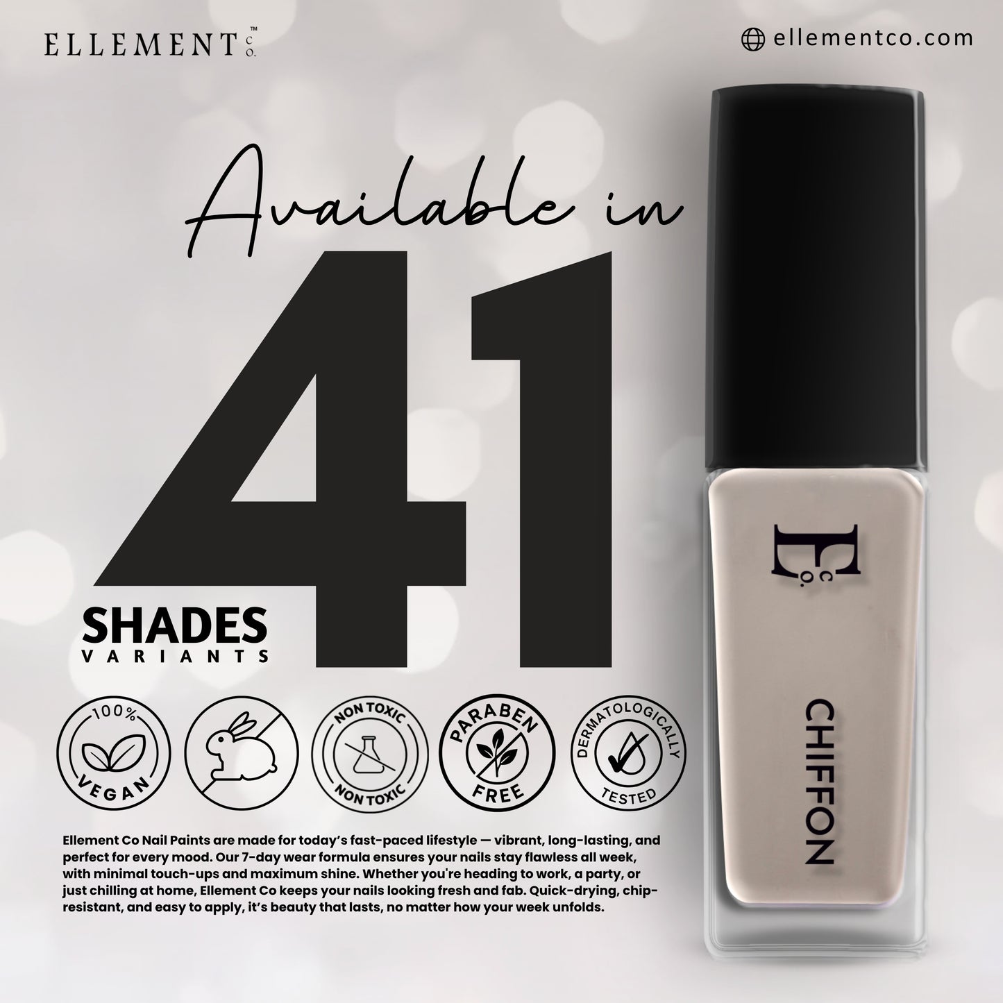 Chiffon Grey Vegan Nail Polish – Chip-Resistant, Pastel Color, Non-Yellowing, Gel-Like Shine, Long-Lasting