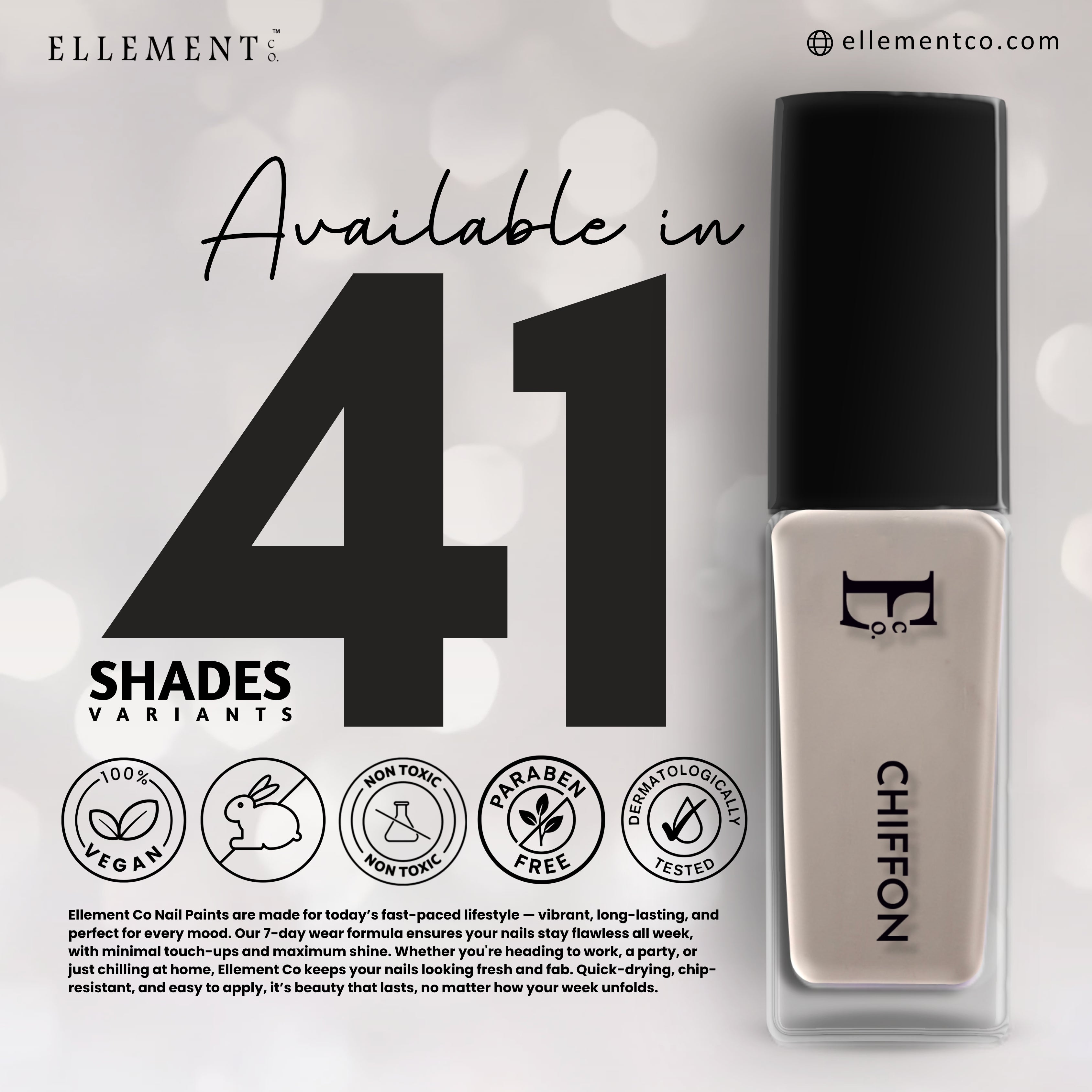 Chiffon Grey Vegan Nail Polish – Chip-Resistant, Pastel Color, Non-Yellowing, Gel-Like Shine, Long-Lasting