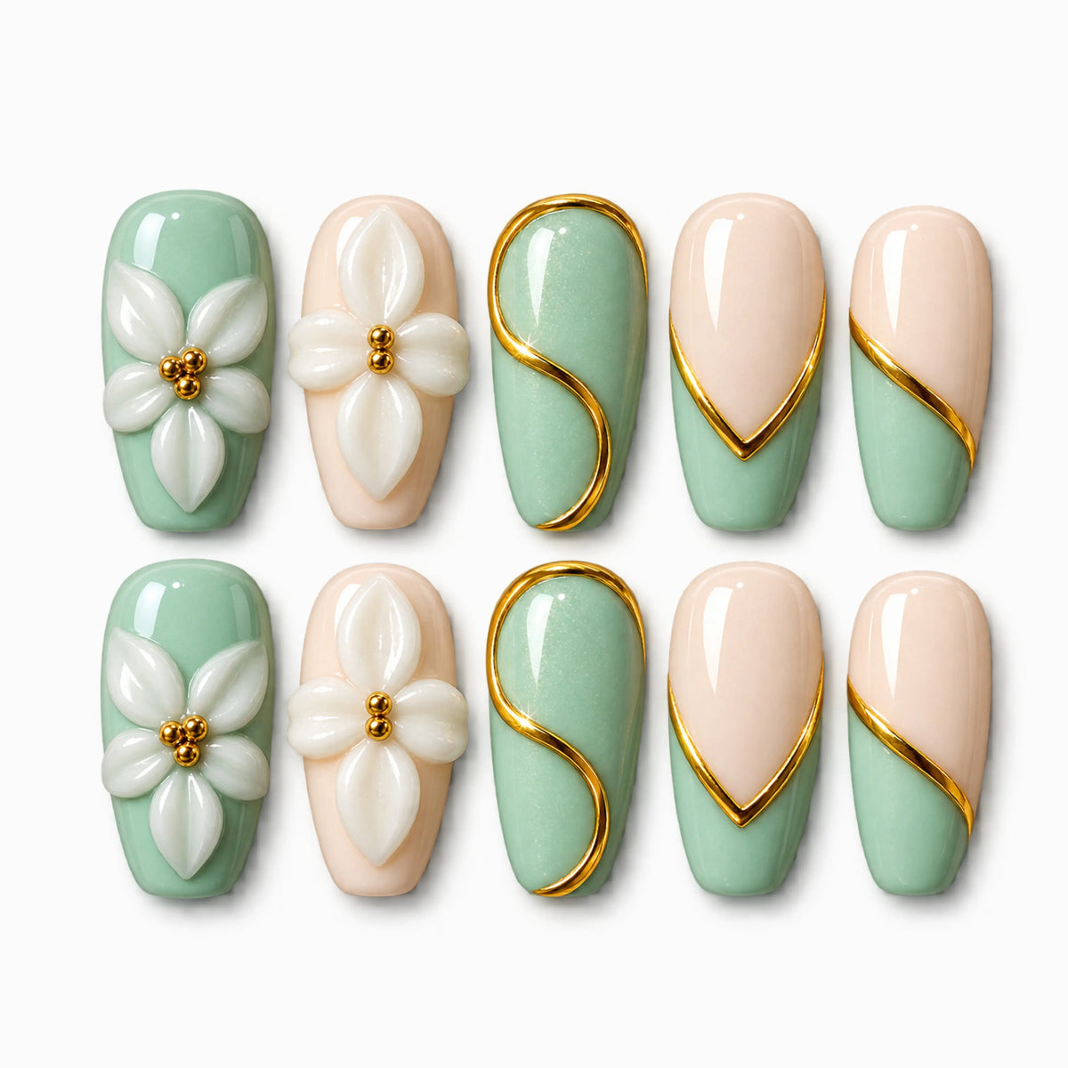 Sage Daisies with Gold Swirls 3