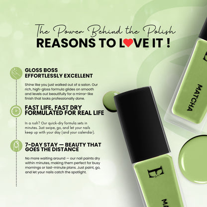 MATCHA Vegan Nail Polish, Light Green Color -10 Ml