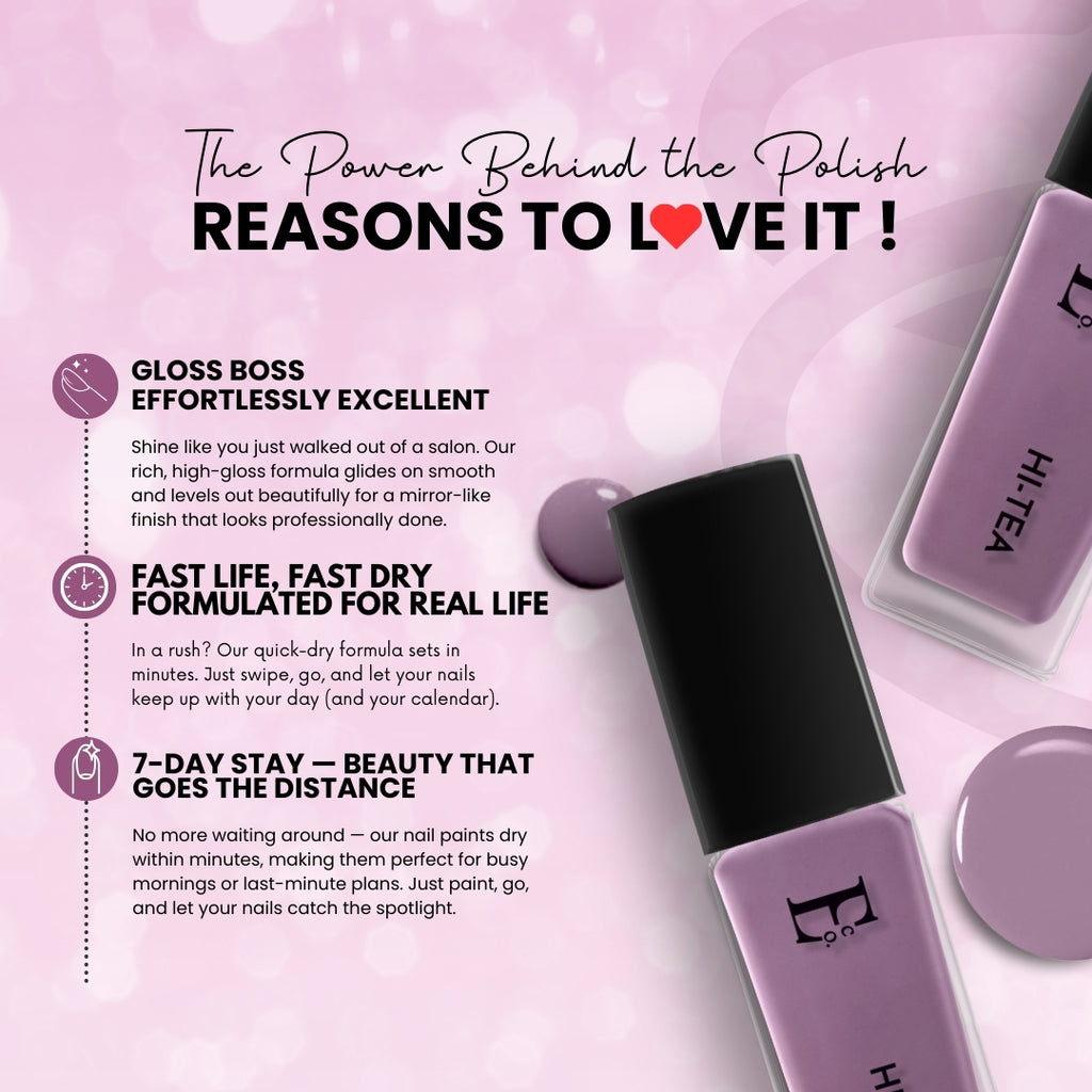 HI-Tea Vegan Lavender Nail Polish – Chip-Resistant, Non-Yellowing, Gel-Like Shine, Long-Lasting