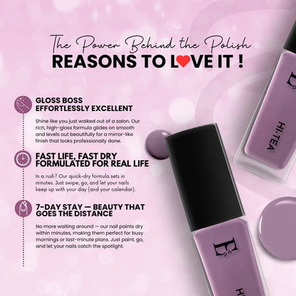 HI-Tea Vegan Lavender Nail Polish – Chip-Resistant, Non-Yellowing, Gel-Like Shine, Long-Lasting