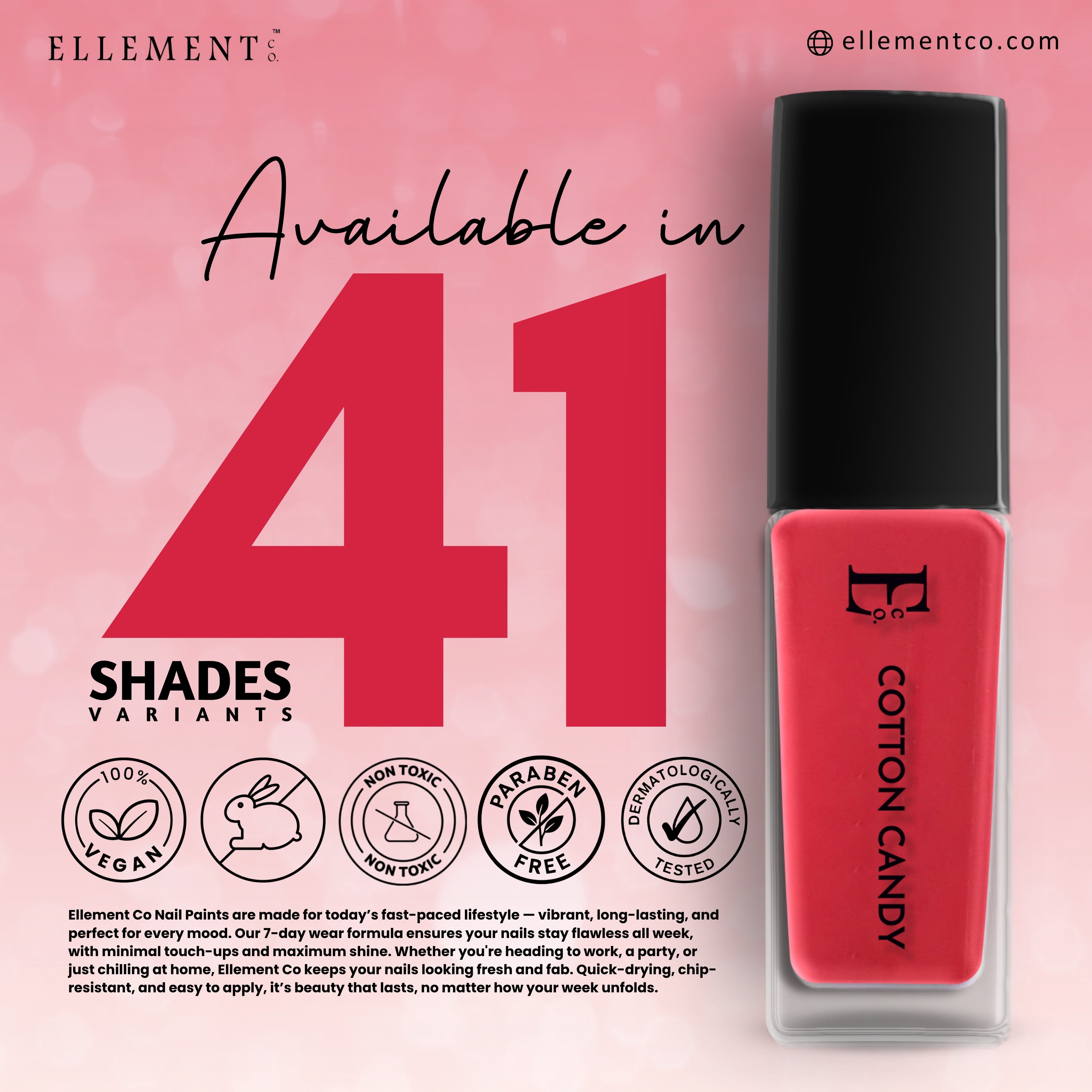 Cotton Candy Vegan Hot Pink Nail Polish – Chip-Resistant, Non-Yellowing, Gel-Like Shine, Long-Lasting