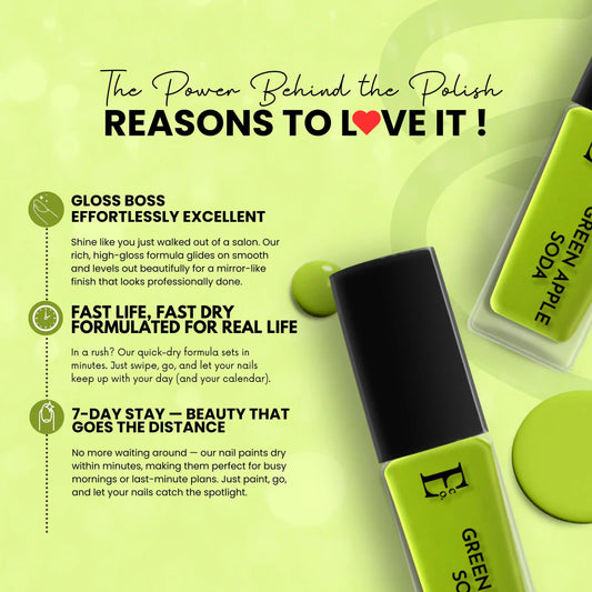 Green Apple Soda Vegan Nail Polish – Chip-Resistant, Non-Yellowing, Neon Finish, Gel-Like Shine, Long-Lasting 3