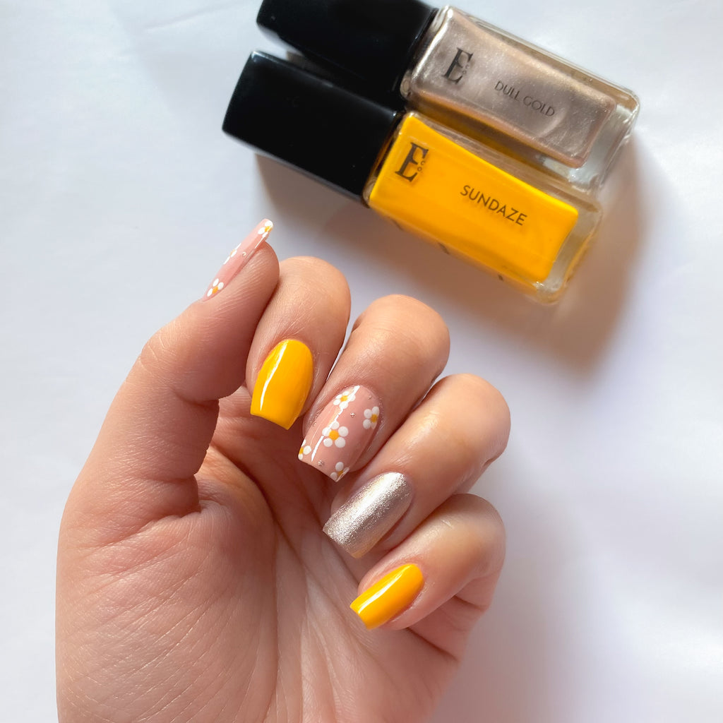 Glow For It Nail Polish Set – 4-Piece Collection with Sundaze Yellow, Dull Gold Shimmer, Desk to Dinner Nude, and Blanc White