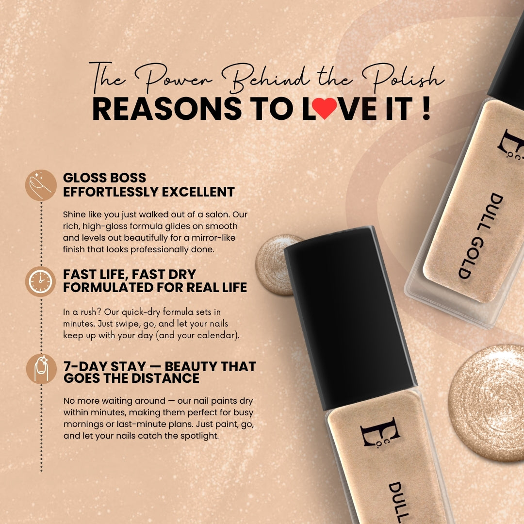 Dull Gold Vegan Nail Polish – Chip-Resistant, Metallic Shimmer, Gel-Like Shine, Long-Lasting