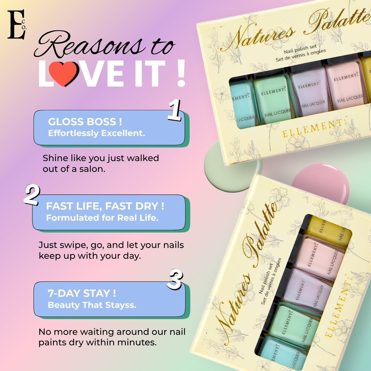 Nature's Palette Nail Polish Set – Summer Ombre Pastel Collection, 5 Shades (Purple Haze, First Crush, Oxygen, Bubblegum, Sunkissed)