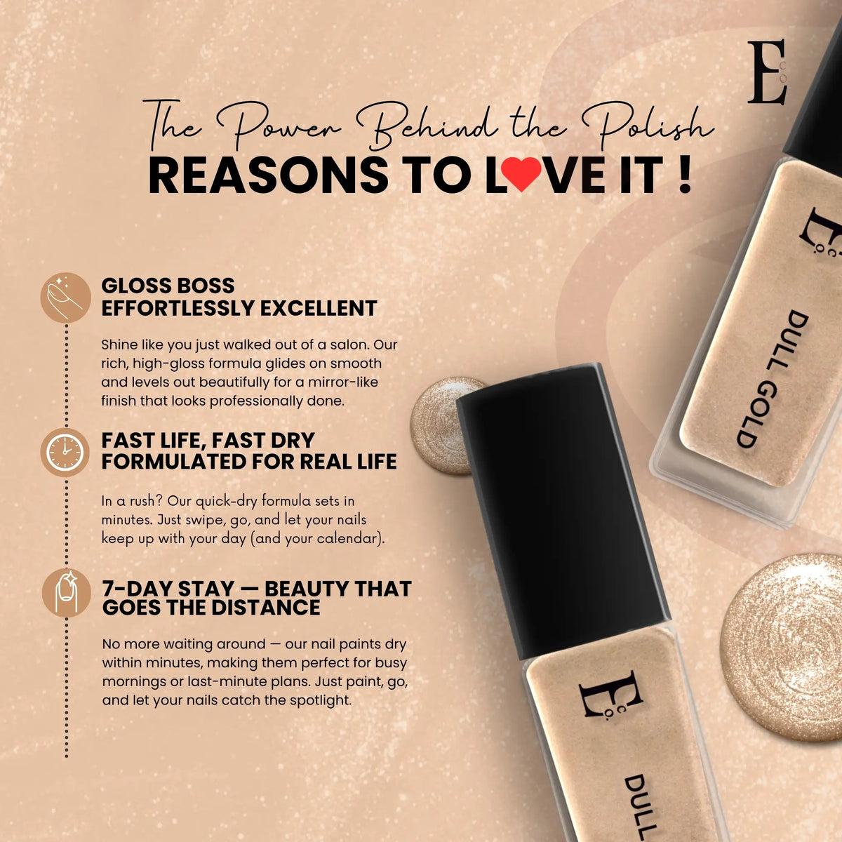 Dull Gold Vegan Nail Polish – Chip-Resistant, Metallic Shimmer, Gel-Like Shine, Long-Lasting 4