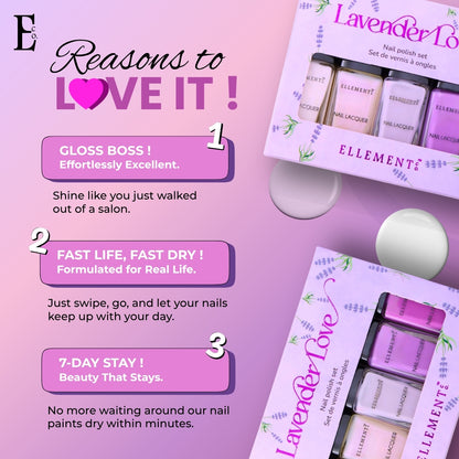 Lavender Love Nail Polish Set – 5-Piece Purple and White Collection (Monster, Hi-Tea, Purple Haze, Milky Way, Blanc)