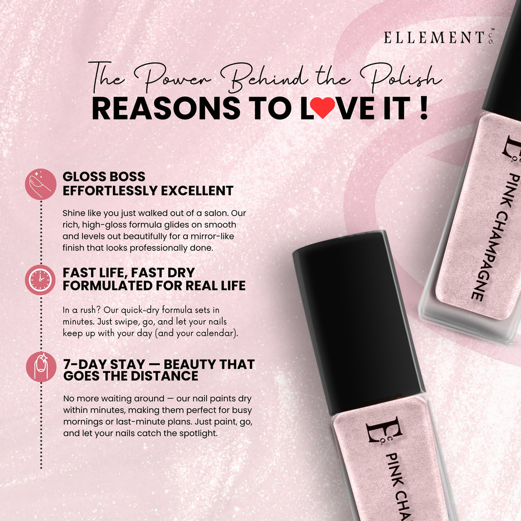 Pink Champagne Metallic Rose Gold Vegan Nail Polish – Chip-Resistant, Gel-Like Shine, Long-Lasting